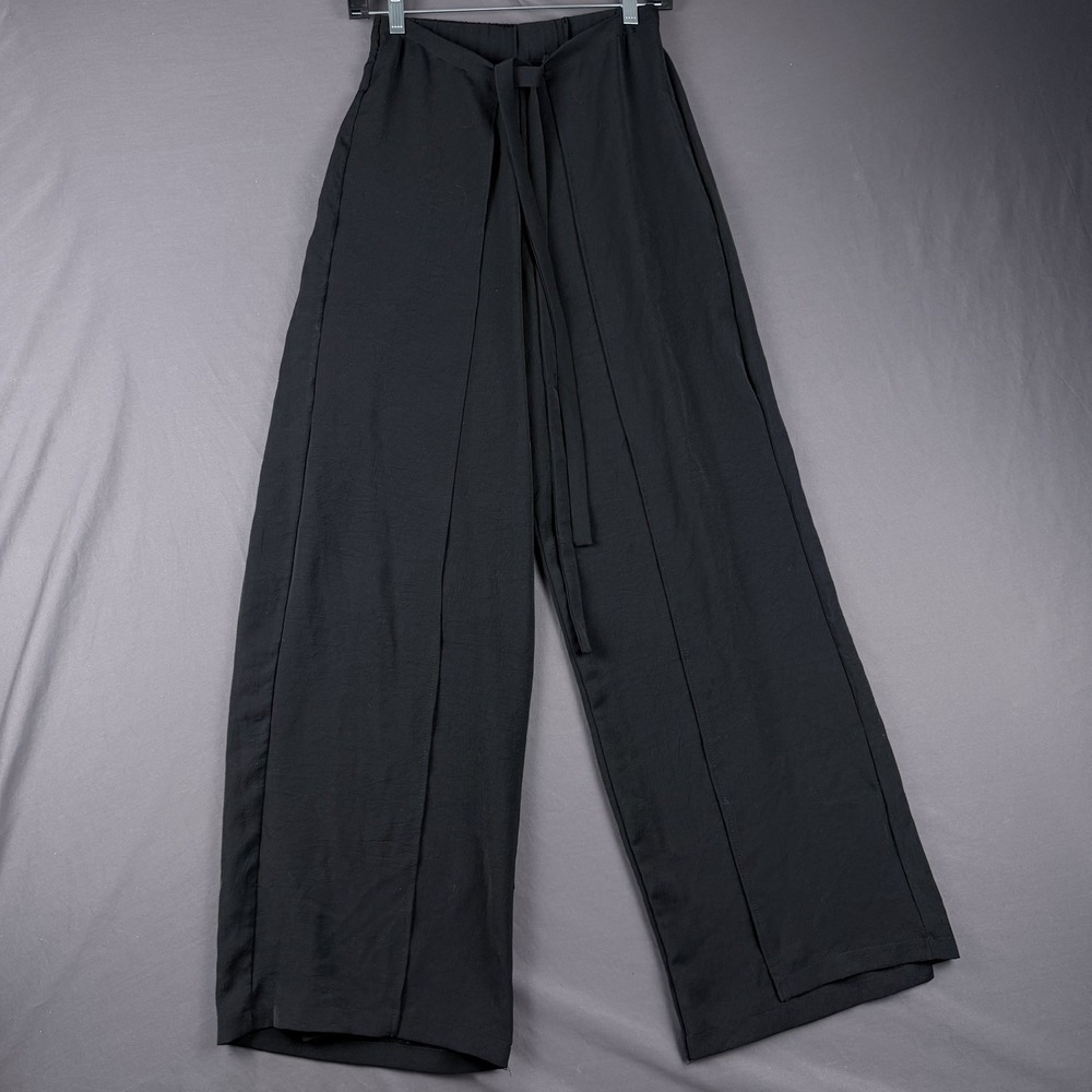 ZARA Black Wide Leg Flowy Palazzo Pants Tie Waist Resortwear Vacation Women's M - Picture 7 of 10